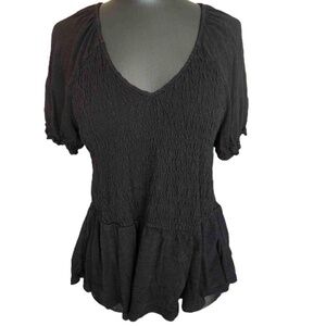 Torrid Black V Neck Ruched Short Sleeve Blouse Large